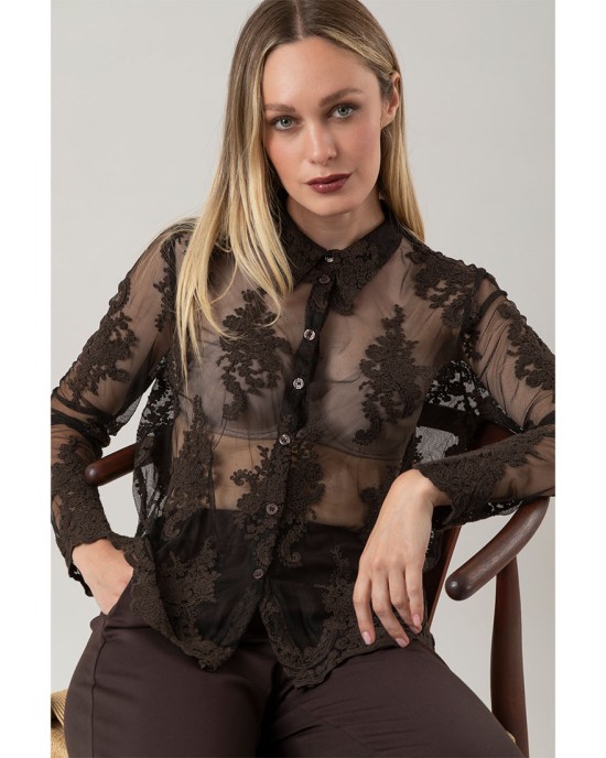 Camicia Fleurette Cioccolato
